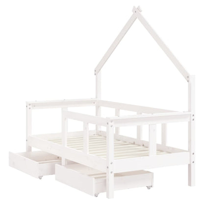 Kids Bed Frame with Drawers White 70x140 cm Solid Wood Pine