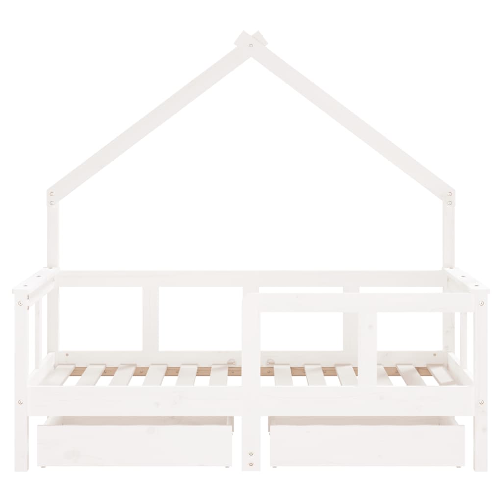 Kids Bed Frame with Drawers White 70x140 cm Solid Wood Pine