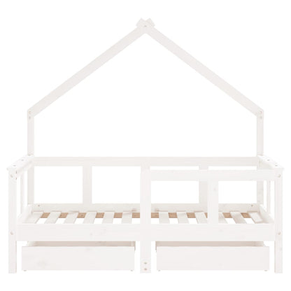 Kids Bed Frame with Drawers White 70x140 cm Solid Wood Pine