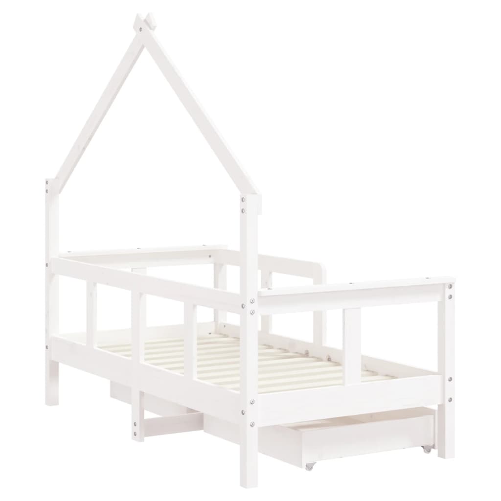 Kids Bed Frame with Drawers White 70x140 cm Solid Wood Pine