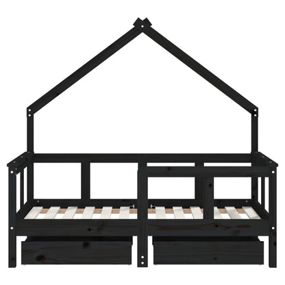 Kids Bed Frame with Drawers Black 70x140 cm Solid Wood Pine