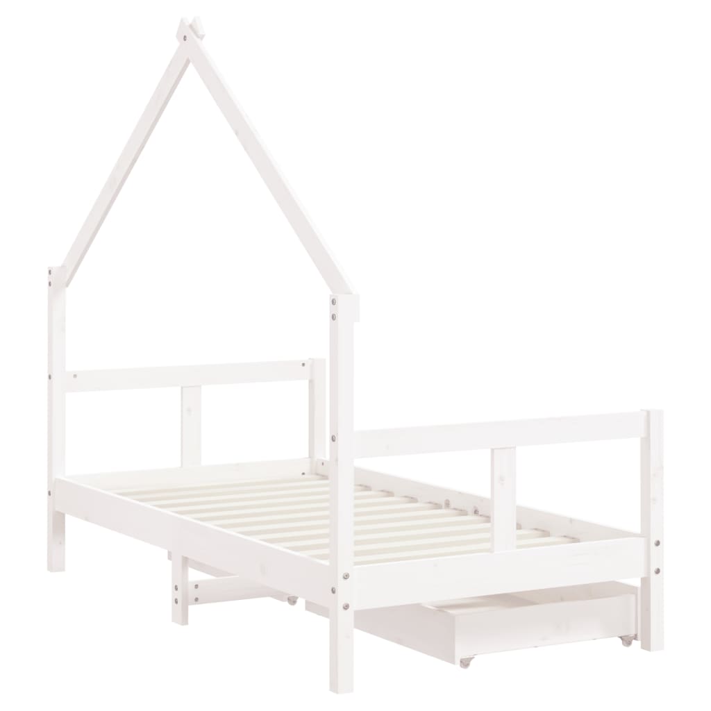 Kids Bed Frame with Drawers Black 80x160 cm Solid Wood Pine