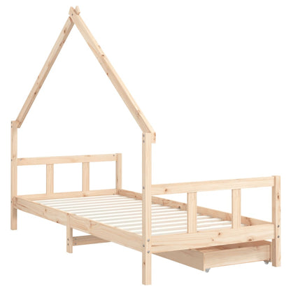 Kids Bed Frame with Drawers 90x190 cm Solid Wood Pine