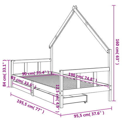 Kids Bed Frame with Drawers 90x190 cm Solid Wood Pine