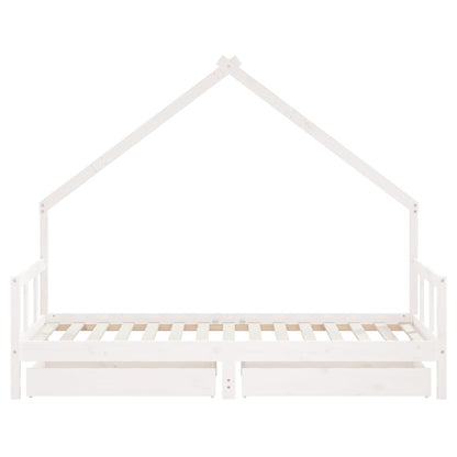 Kids Bed Frame with Drawers White 90x190 cm Solid Wood Pine