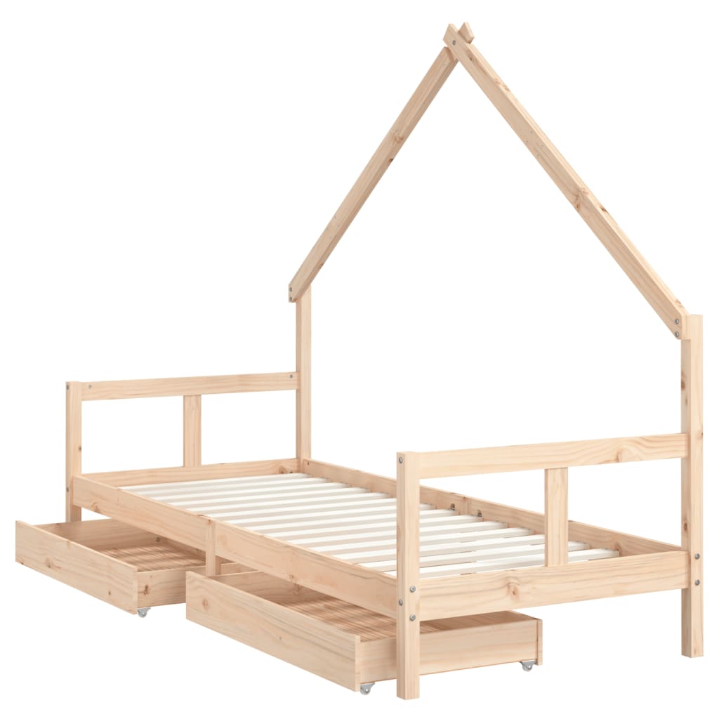 Kids Bed Frame with Drawers 80x200 cm Solid Wood Pine