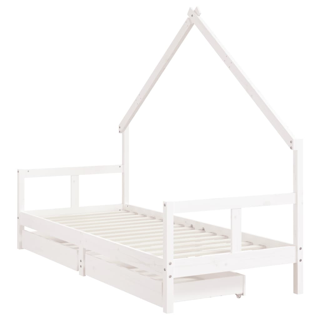 Kids Bed Frame with Drawers White 80x200 cm Solid Wood Pine