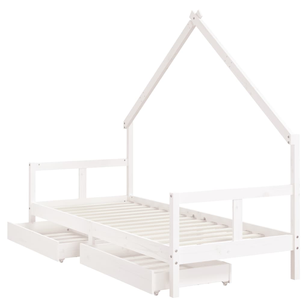 Kids Bed Frame with Drawers White 80x200 cm Solid Wood Pine