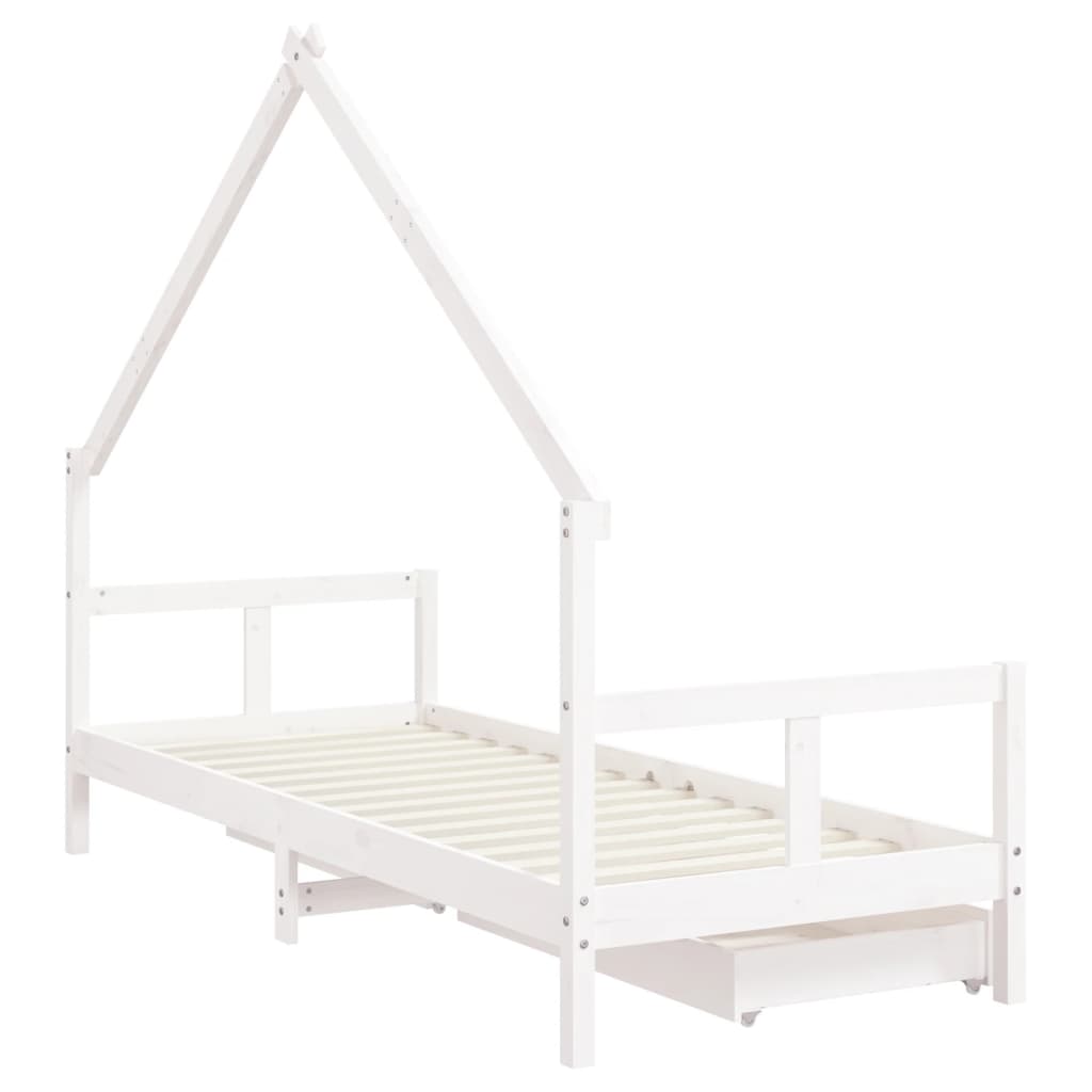 Kids Bed Frame with Drawers White 80x200 cm Solid Wood Pine