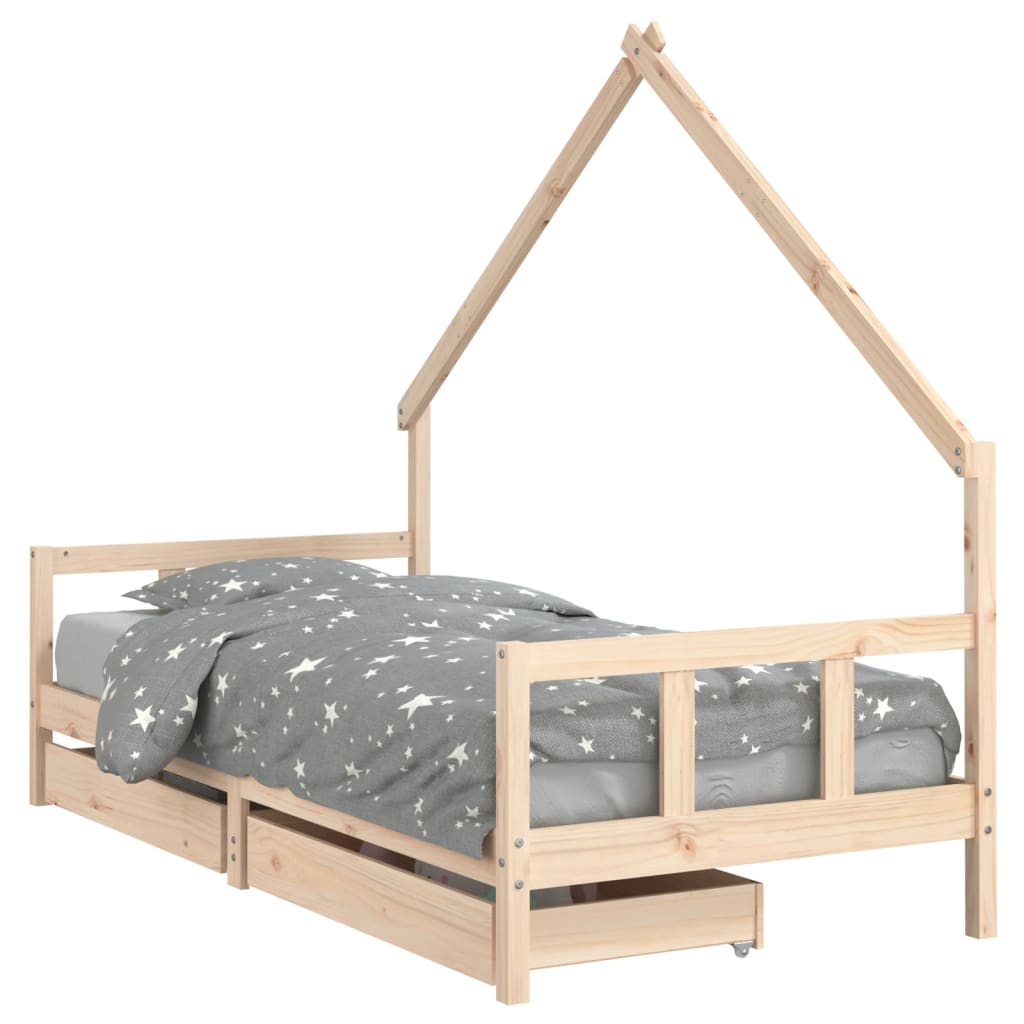 Kids Bed Frame with Drawers 90x200 cm Solid Wood Pine