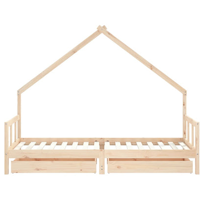 Kids Bed Frame with Drawers 90x200 cm Solid Wood Pine