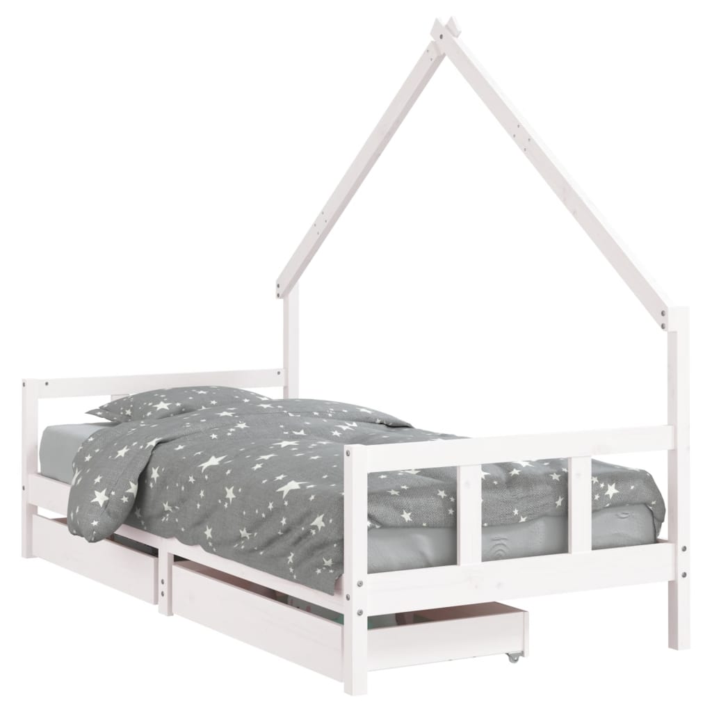 Kids Bed Frame with Drawers White 90x200 cm Solid Wood Pine