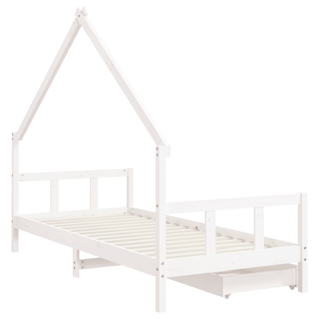 Kids Bed Frame with Drawers White 90x200 cm Solid Wood Pine