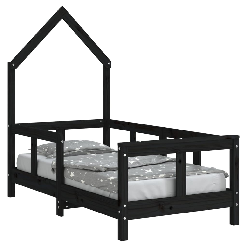 Kids Bed Frame Black 70x140 cm Solid Wood Pine