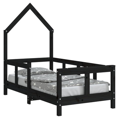 Kids Bed Frame Black 70x140 cm Solid Wood Pine