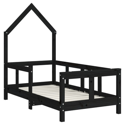 Kids Bed Frame Black 70x140 cm Solid Wood Pine