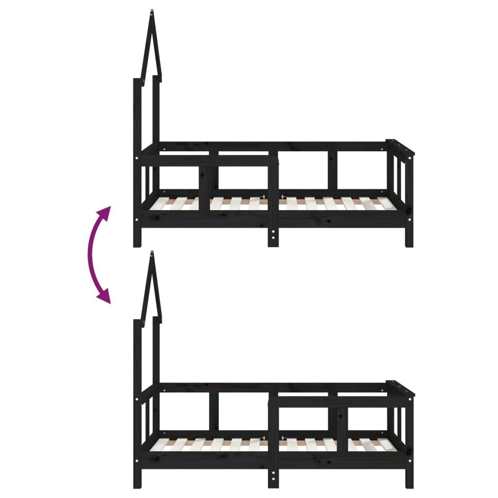 Kids Bed Frame Black 70x140 cm Solid Wood Pine