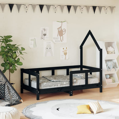 Kids Bed Frame Black 70x140 cm Solid Wood Pine