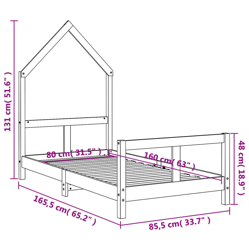 Kids Bed Frame 80x160 cm Solid Wood Pine