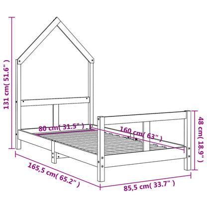 Kids Bed Frame White 80x160 cm Solid Wood Pine