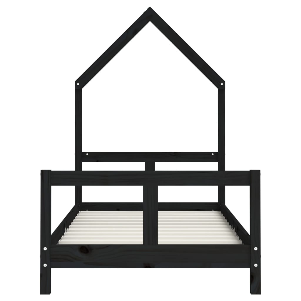 Kids Bed Frame Black 80x160 cm Solid Wood Pine