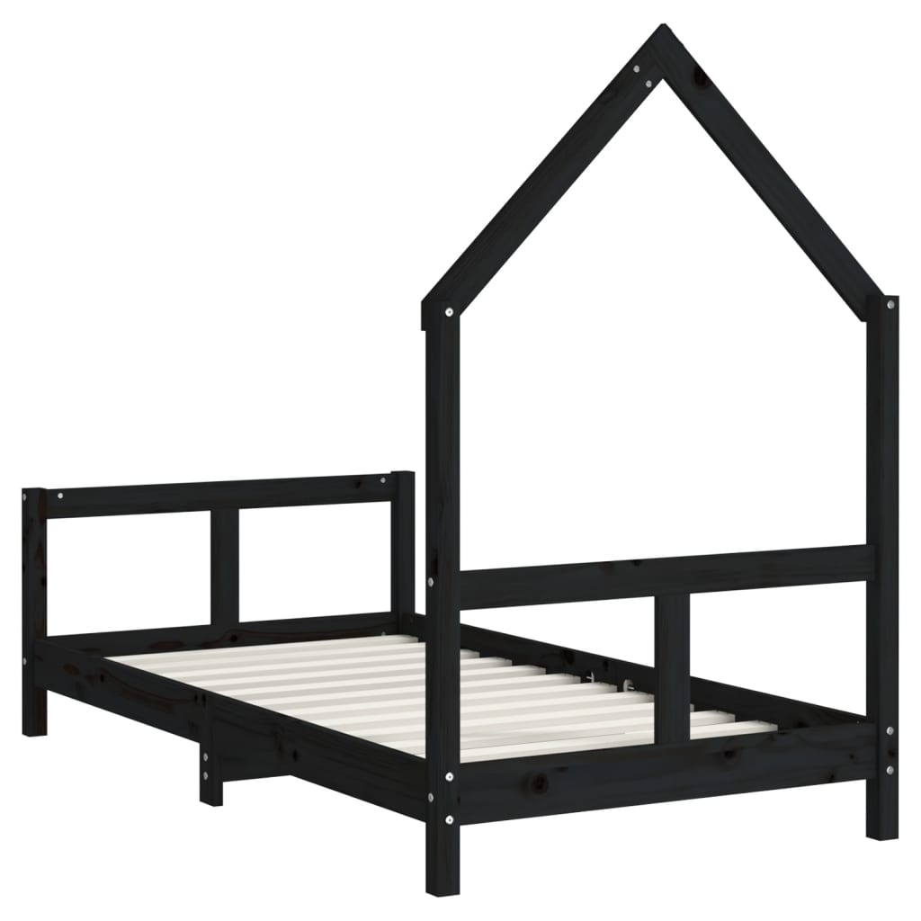 Kids Bed Frame Black 80x160 cm Solid Wood Pine