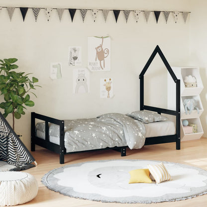 Kids Bed Frame Black 80x160 cm Solid Wood Pine