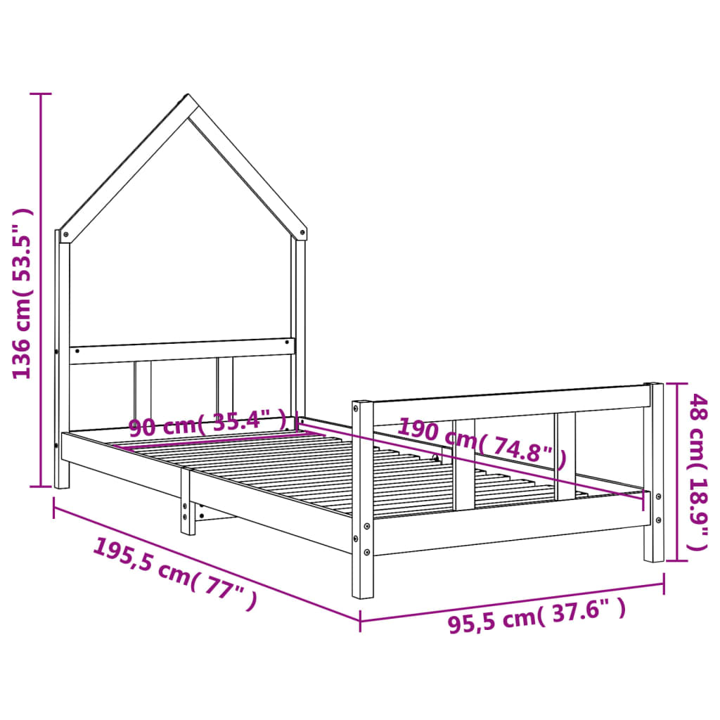 Kids Bed Frame 90x190 cm Solid Wood Pine