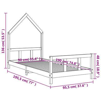 Kids Bed Frame 90x190 cm Solid Wood Pine