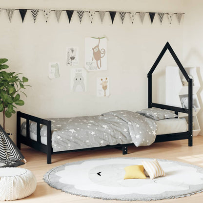 Kids Bed Frame Black 90x190 cm Solid Wood Pine