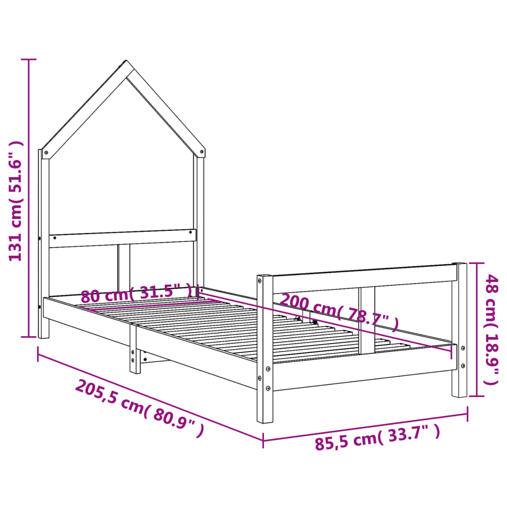 Kids Bed Frame 80x200 cm Solid Wood Pine