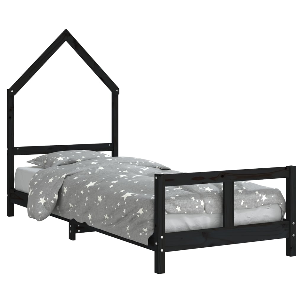 Kids Bed Frame Black 80x200 cm Solid Wood Pine