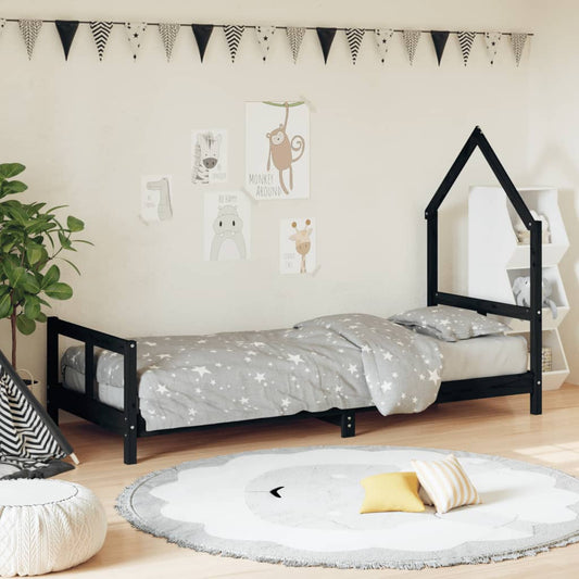 Kids Bed Frame Black 80x200 cm Solid Wood Pine