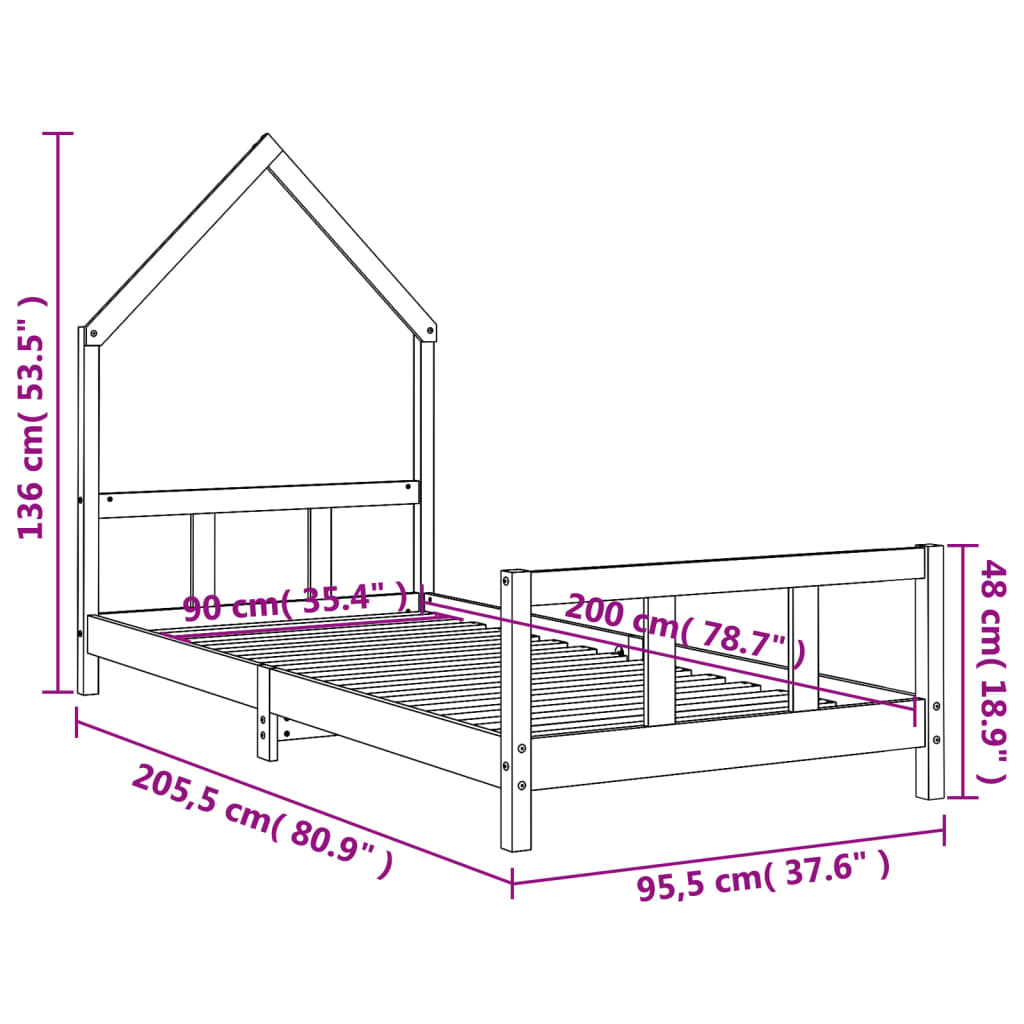 Kids Bed Frame 90x200 cm Solid Wood Pine