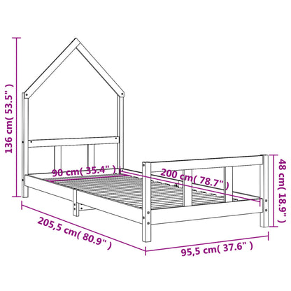 Kids Bed Frame 90x200 cm Solid Wood Pine