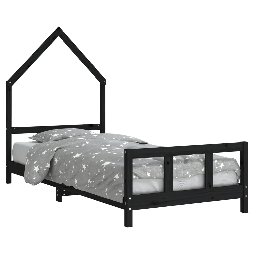 Kids Bed Frame Black 90x200 cm Solid Wood Pine