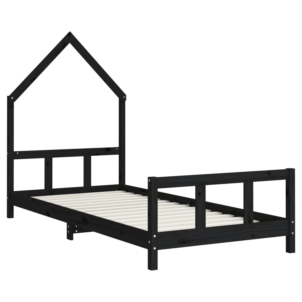 Kids Bed Frame Black 90x200 cm Solid Wood Pine