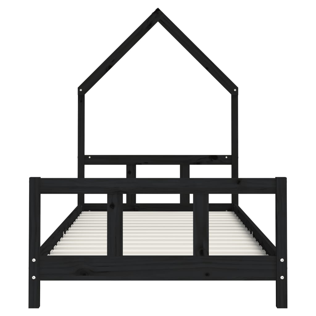 Kids Bed Frame Black 90x200 cm Solid Wood Pine