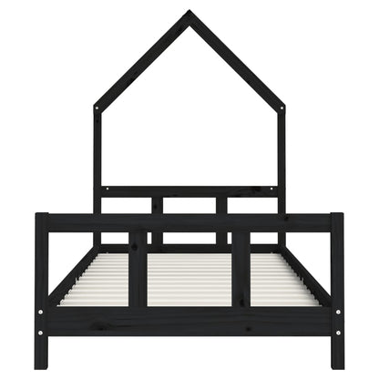 Kids Bed Frame Black 90x200 cm Solid Wood Pine