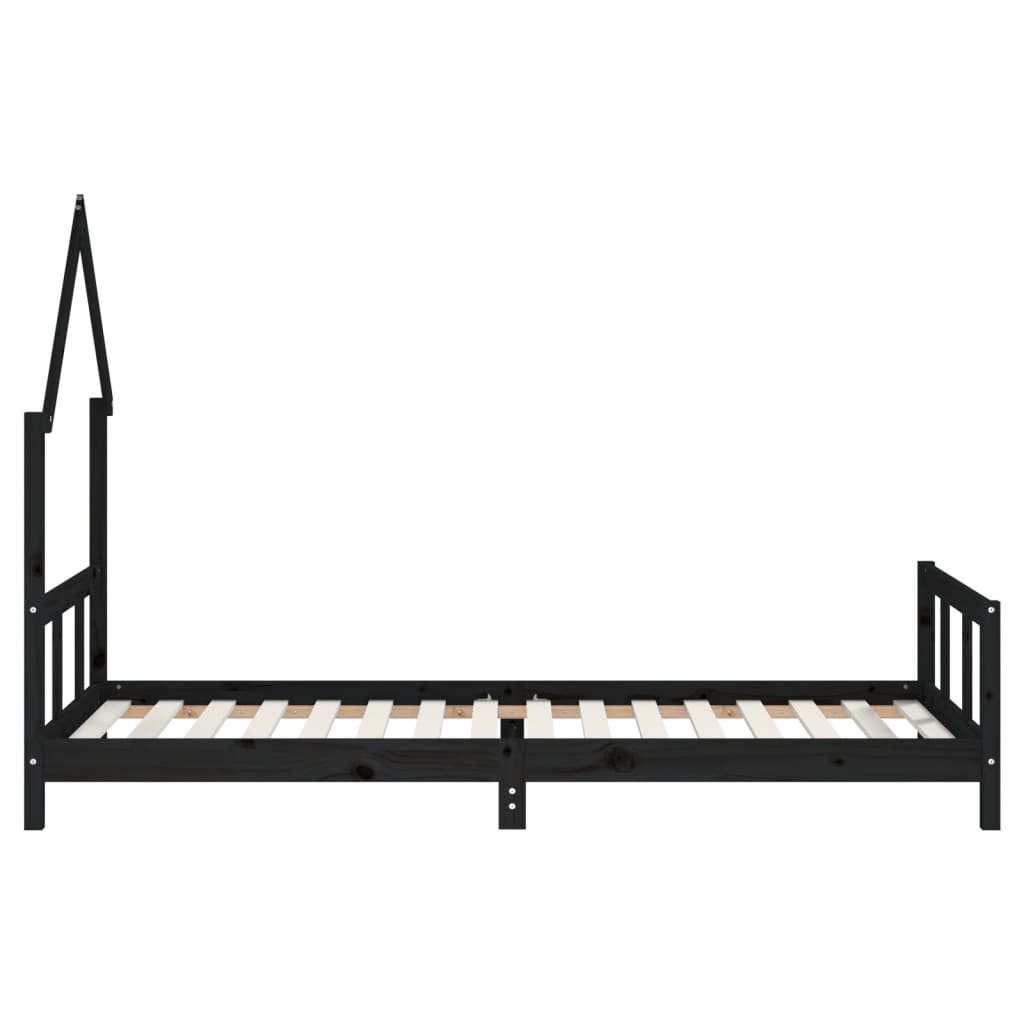 Kids Bed Frame Black 90x200 cm Solid Wood Pine