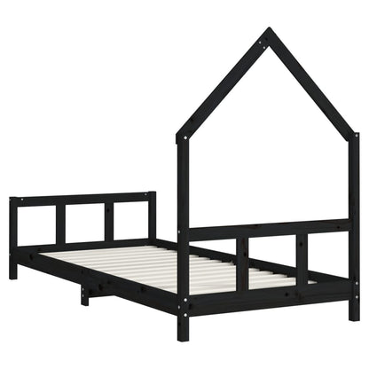 Kids Bed Frame Black 90x200 cm Solid Wood Pine