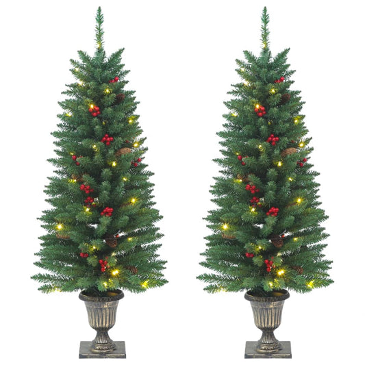 Artificial Christmas Trees 2 pcs 100 LEDs Green 120 cm