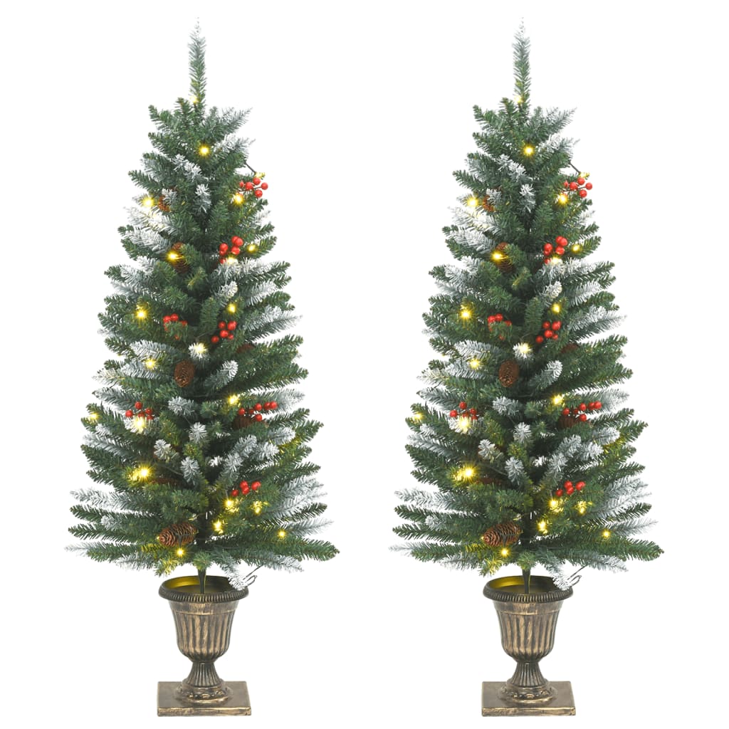 Artificial Christmas Trees 2 pcs 100 LEDs Green and White 120 cm