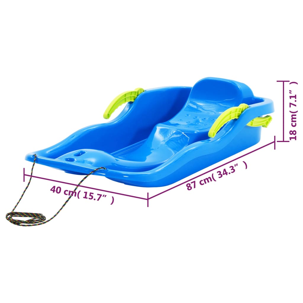 Sledge with Brakes Blue 87x40x18 cm Polypropylene