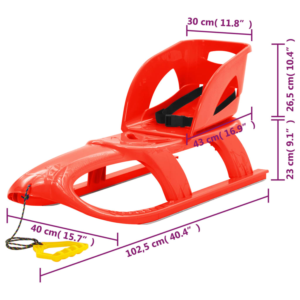 Sledge with Seat Red 102.5x40x23 cm Polypropylene