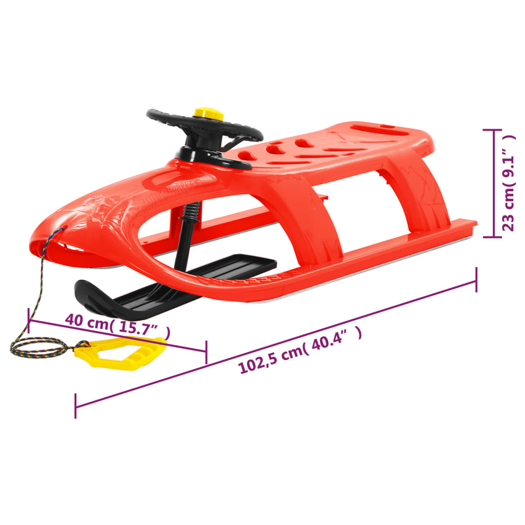 Sledge with Wheel Red 102.5x40x23 cm Polypropylene