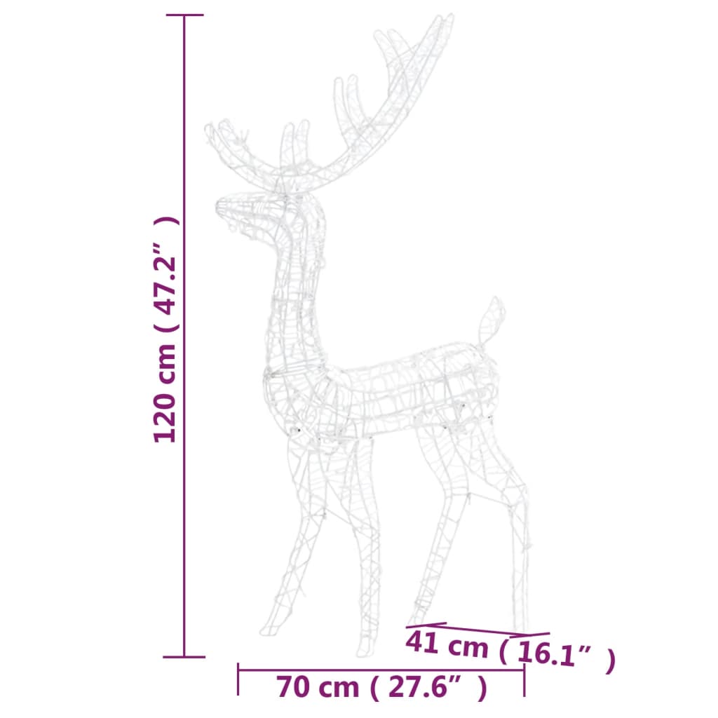 Acrylic Reindeer Christmas Decorations 2 pcs 120 cm Warm White