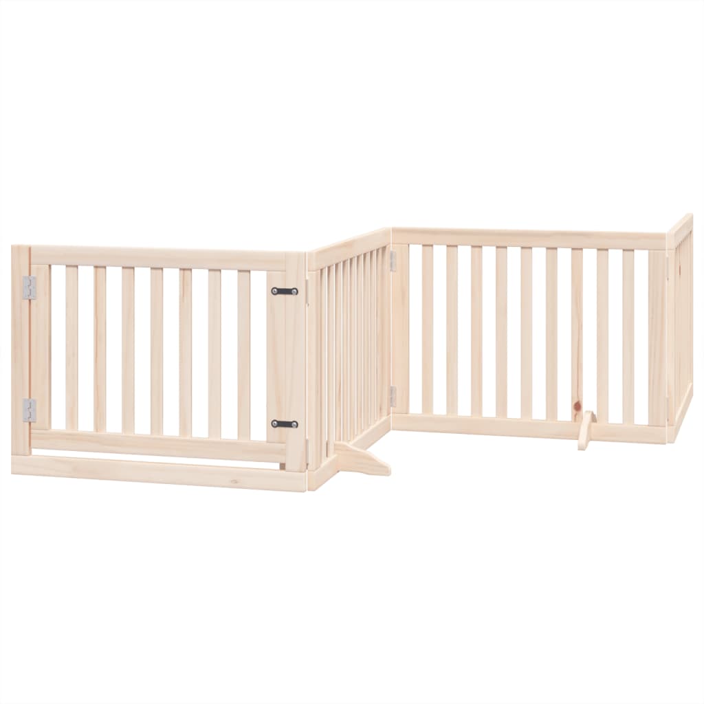 Dog Gate with Door Foldable 4 Panels 320 cm Poplar Wood