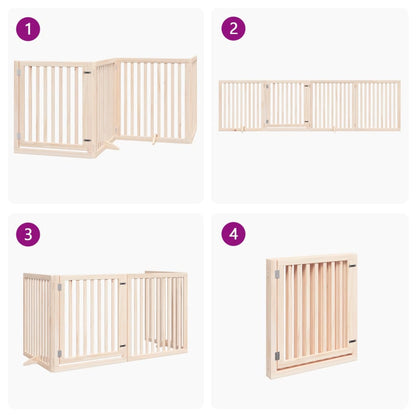 Dog Gate with Door Foldable 4 Panels 320 cm Poplar Wood