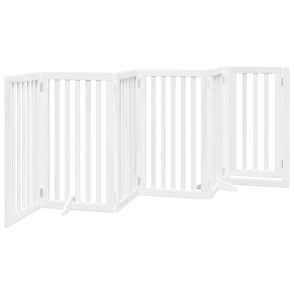 Dog Gate with Door Foldable 6 Panels White 300 cm Poplar Wood